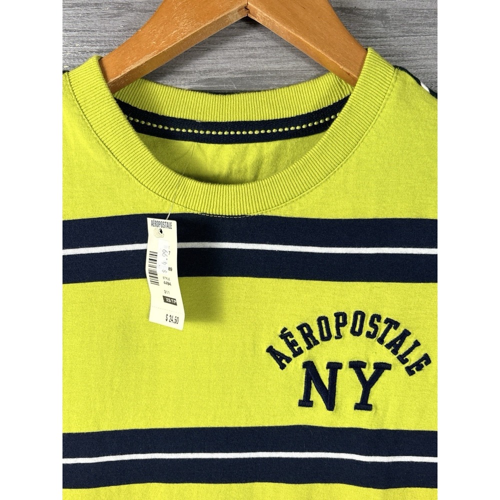 Vintage Aeropostale T Shirt Mens XS Lime Green Striped Short Sleeve Crewneck NEW - Picture 2 of 6